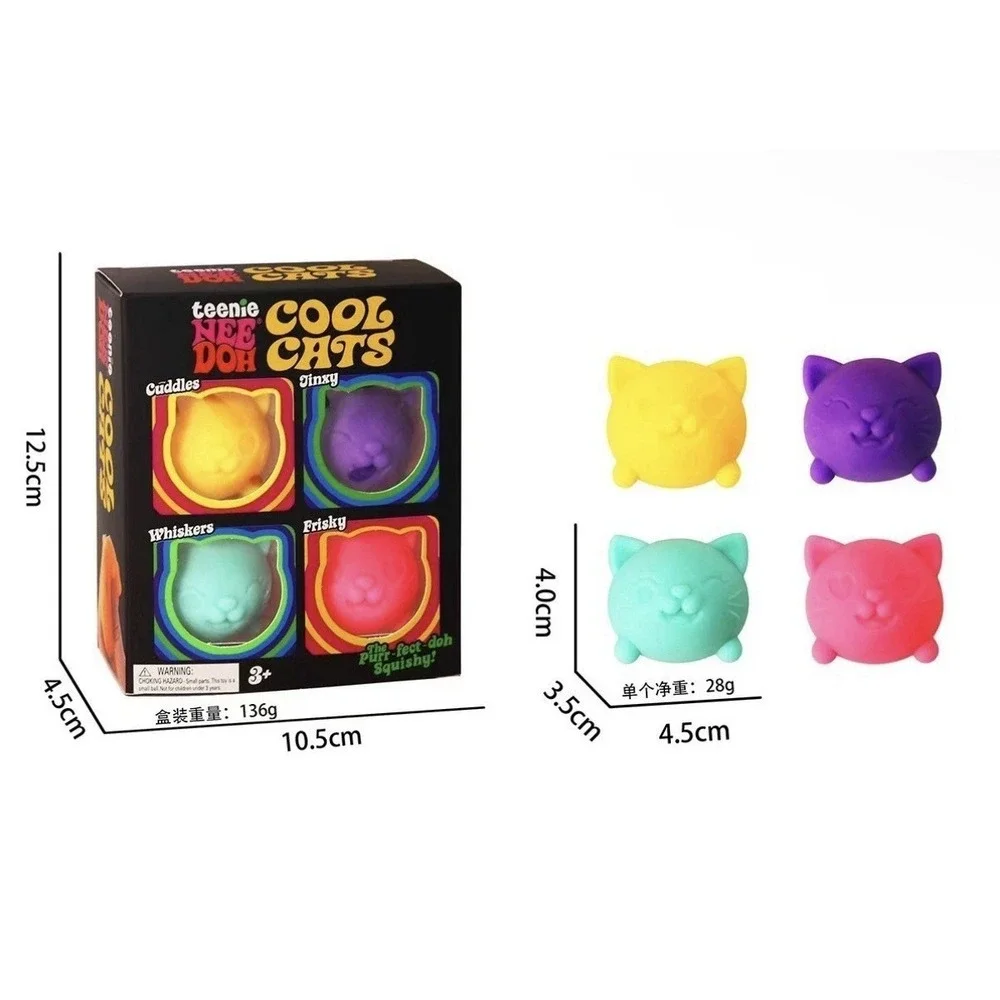 Schylling NeeDoh Teenie Cool Cats 4-Pack Kittens Stress Fidget Sensory Toy - New